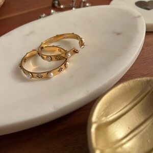 Tory Burch Gold Hoop Earrings with Pearl Details